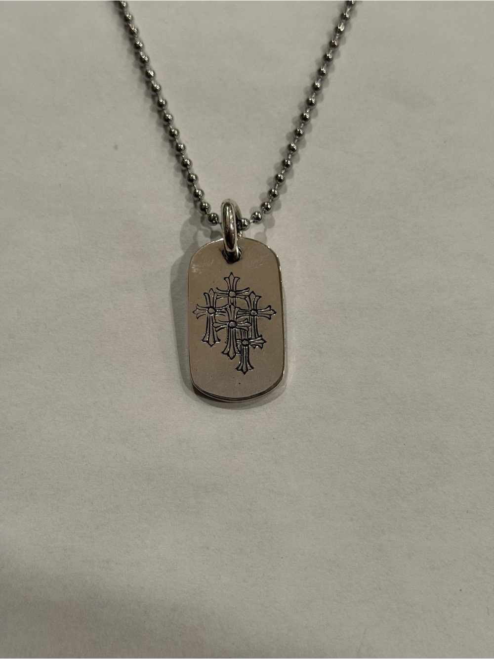 Chrome Hearts Cemetery Cross Dog Tag Pendant Silver Ball Chain Necklace Logo